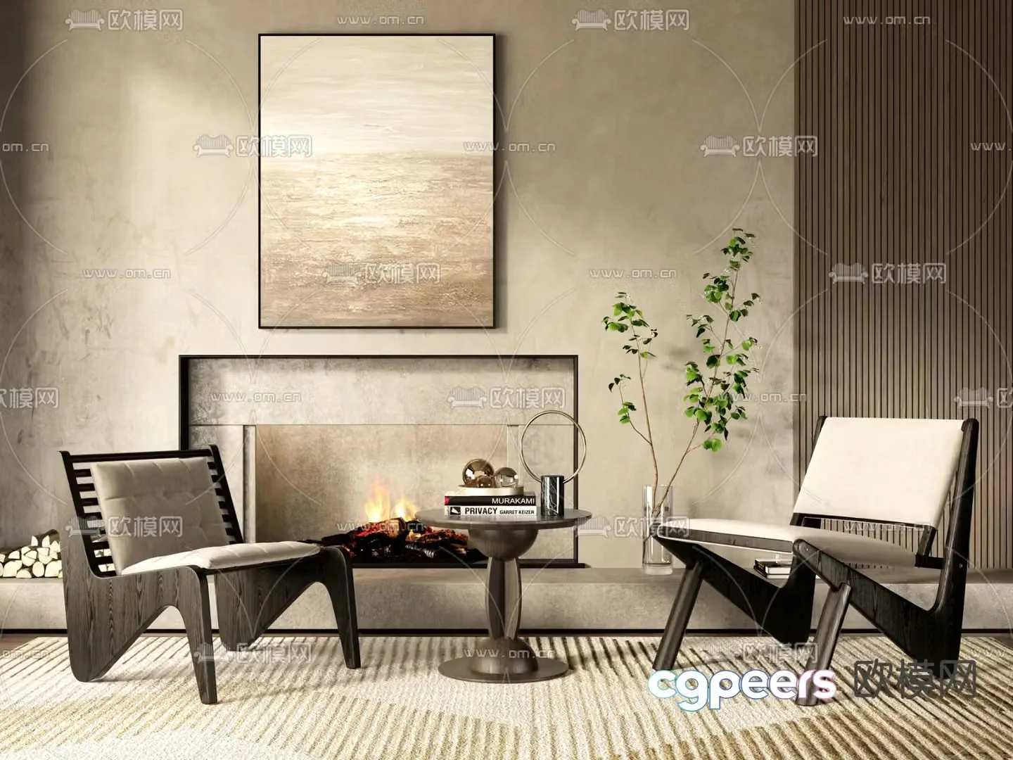 B&B Italia modern solid wood lounge chair 3d model