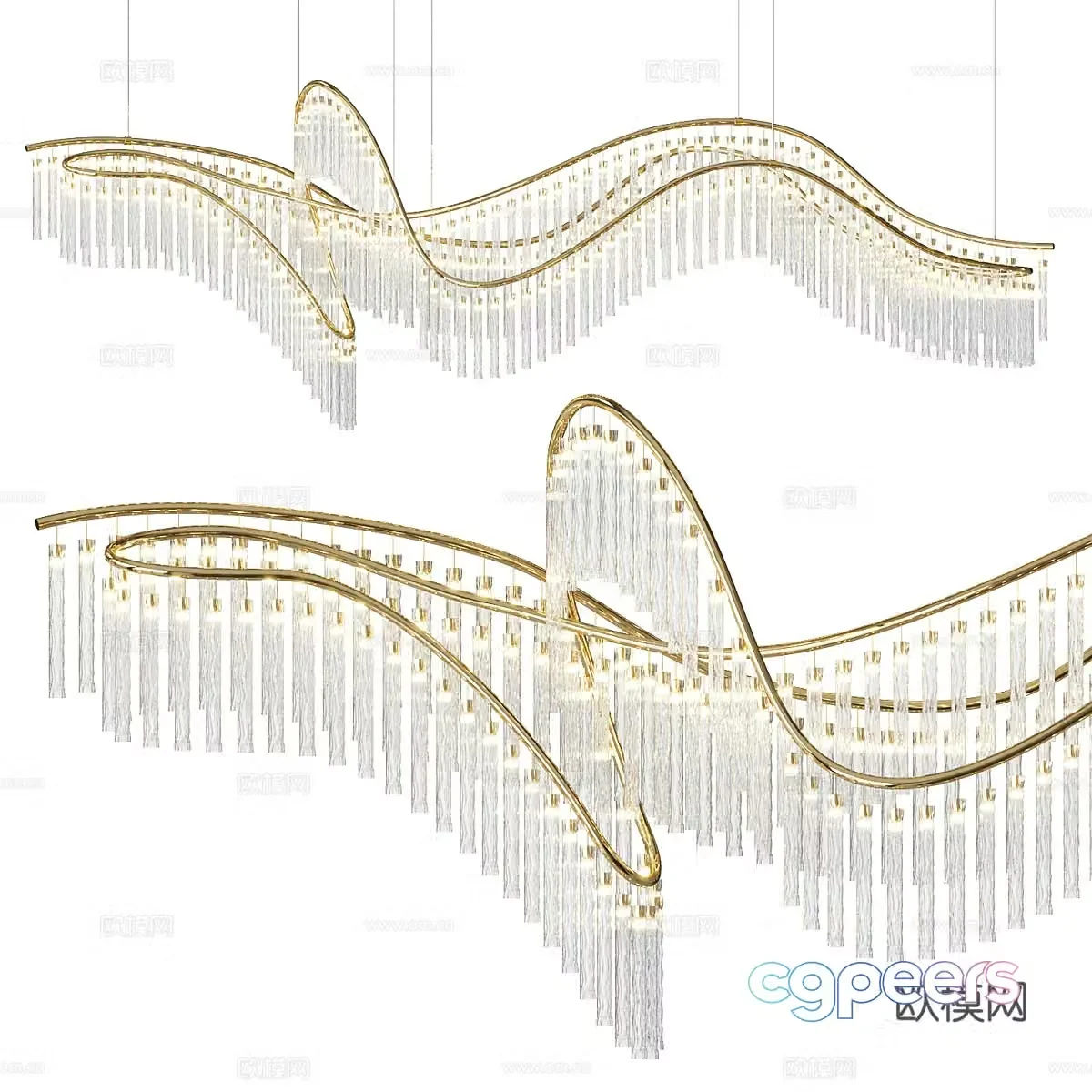 New Chinese Light Luxury Eden Custom Linear Chandelier 3D Model