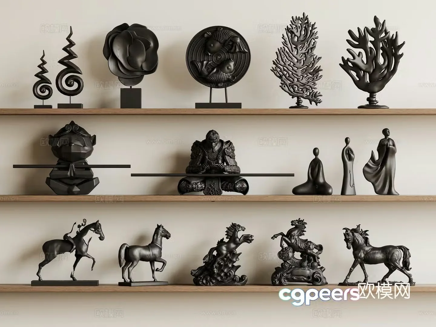 Chinese sculpture ornaments Wasabi sculpture ornaments Wood carving ornaments Animal horse sculpture ornaments 3D model
