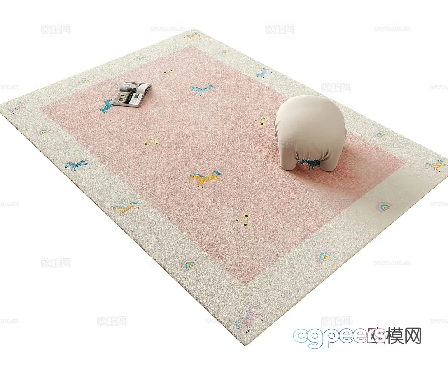 Girls’ room pink carpet Children’s room rug 3d model
