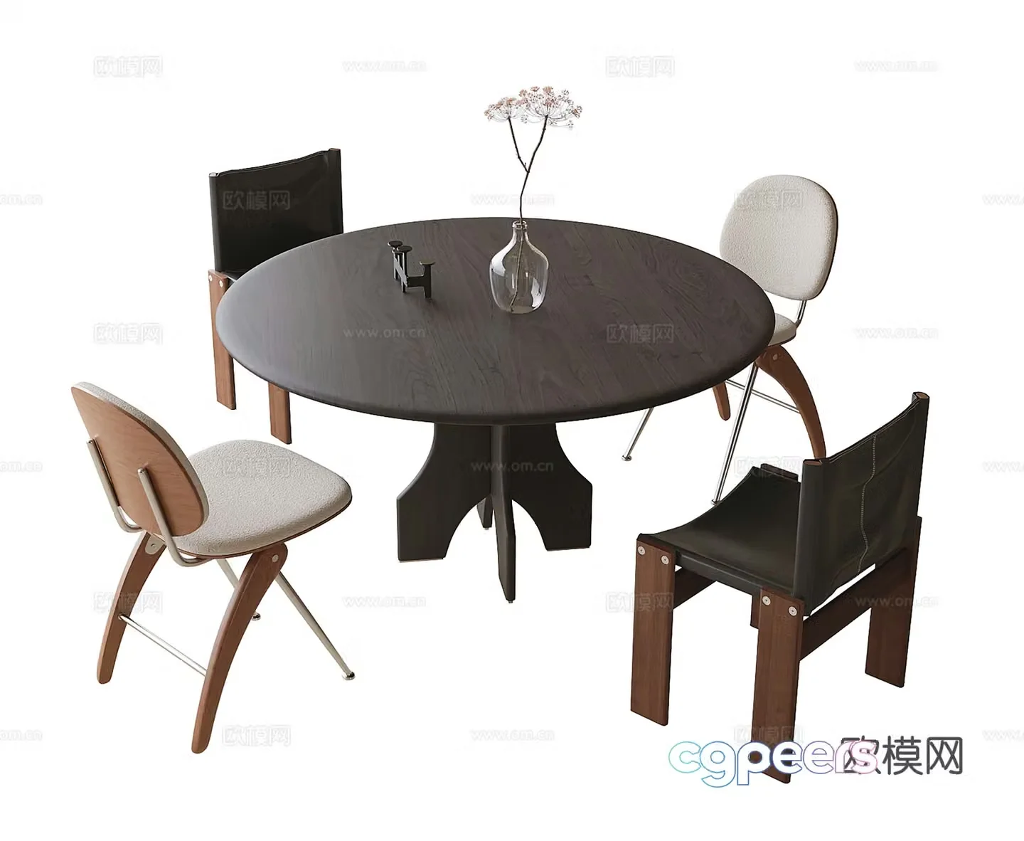 Medieval style dining table and chairs round table 3d model