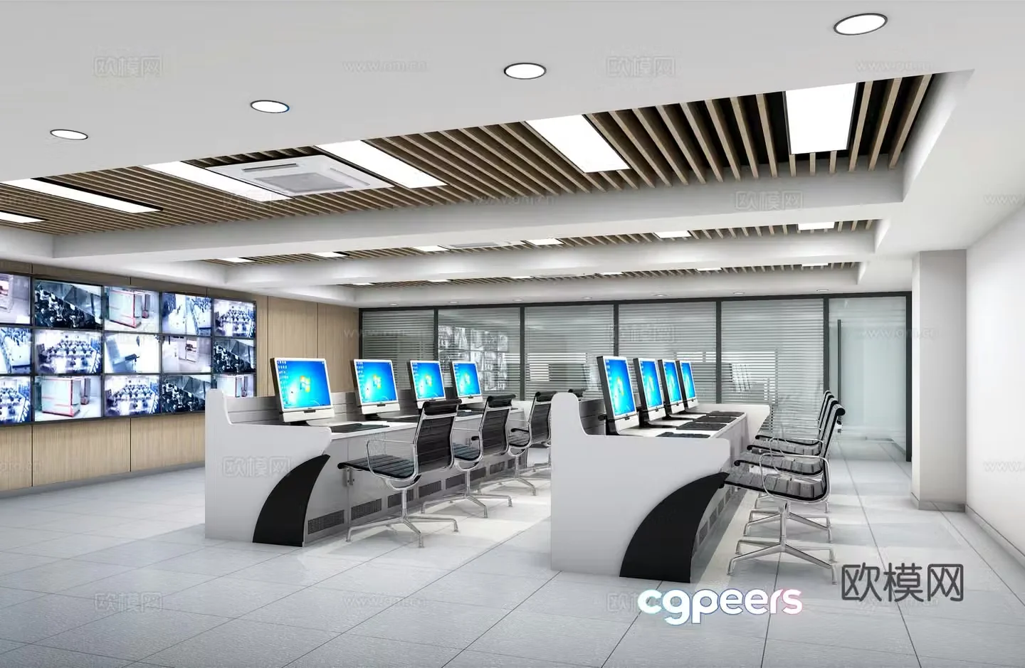 Modern monitoring room control room command center 3d model