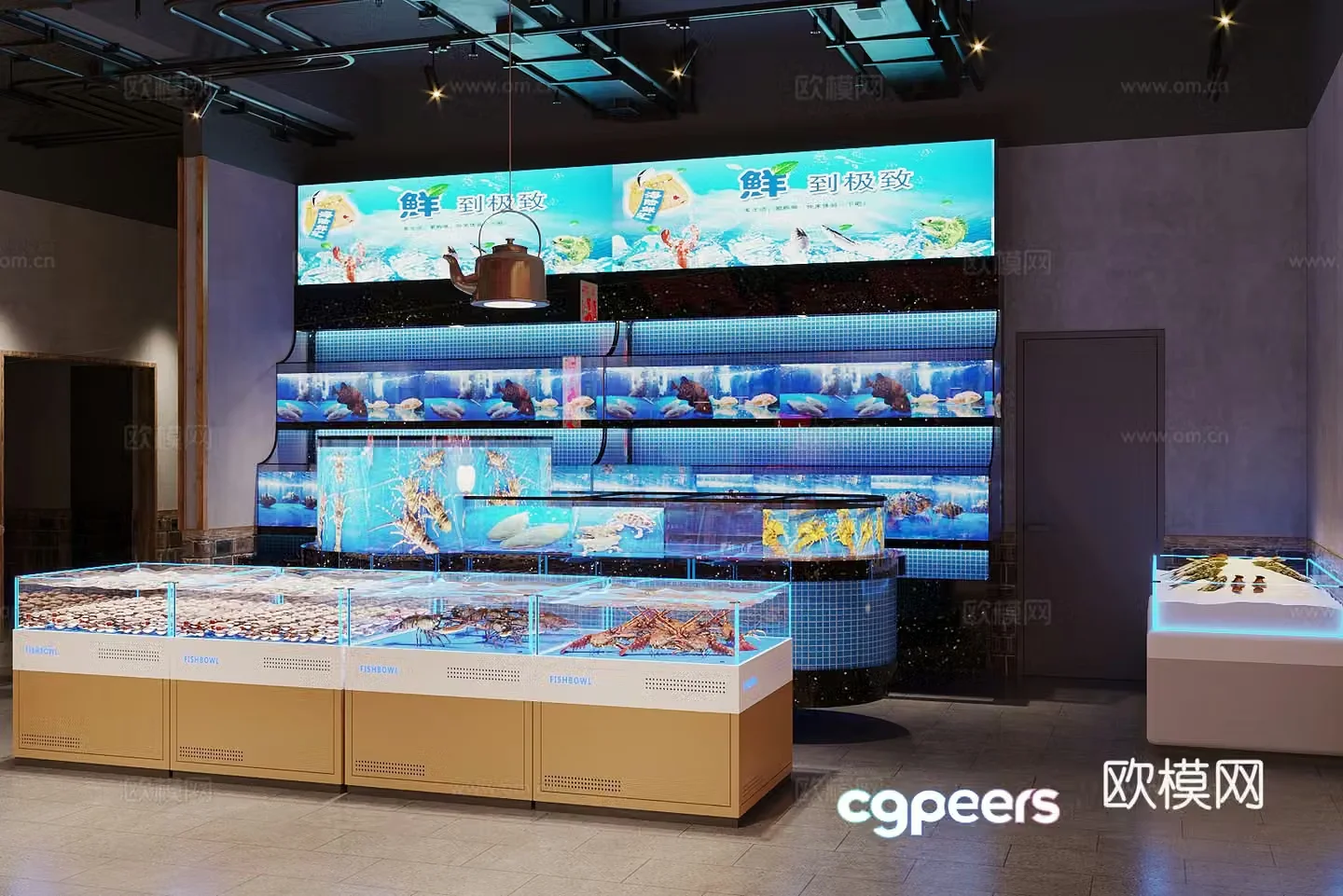 Modern supermarket chili supermarket seafood area 3D model