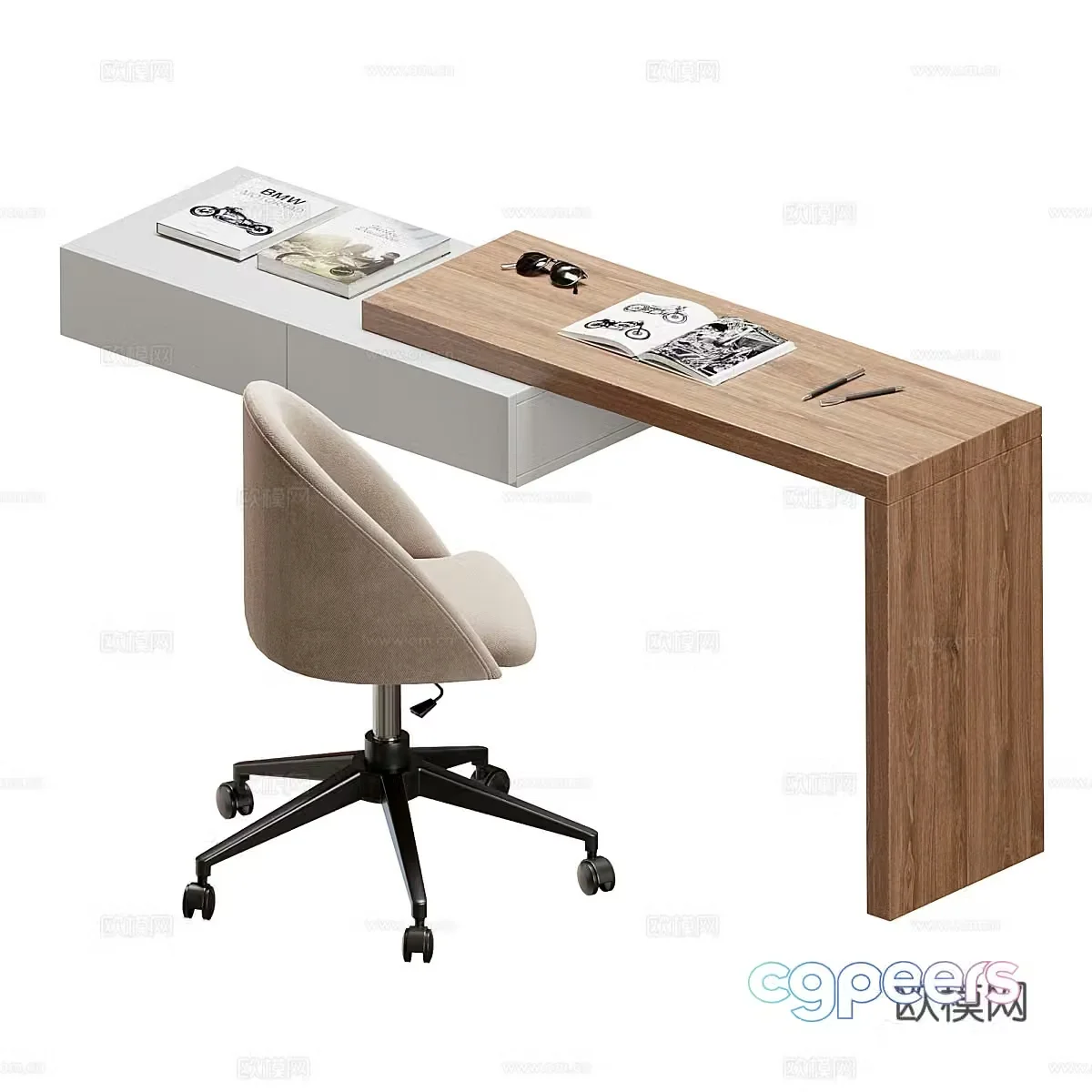 Middle-aged desk and chair Study desk and chair Office desk and chair Solid wood desk Study supplies Office supplies 3D model