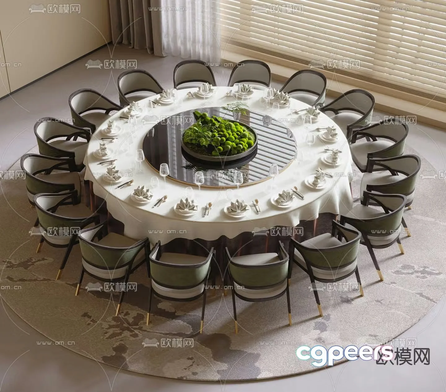 New Chinese dining table and chairs 3d model