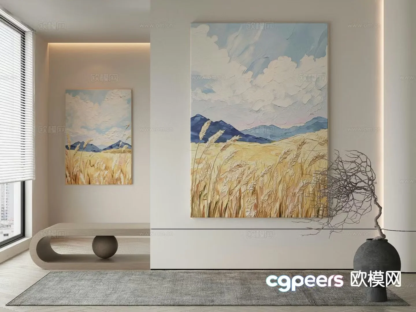 Wabi-sabi oil painting landscape painting decorative painting 3d model