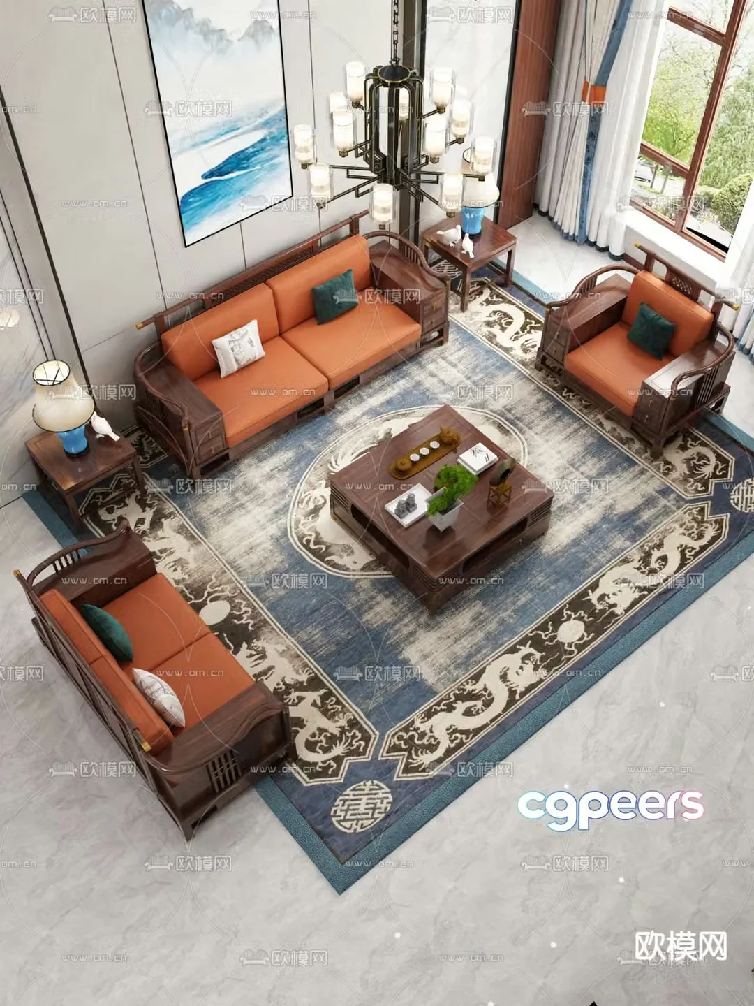 Chinese style modular sofa 3d model