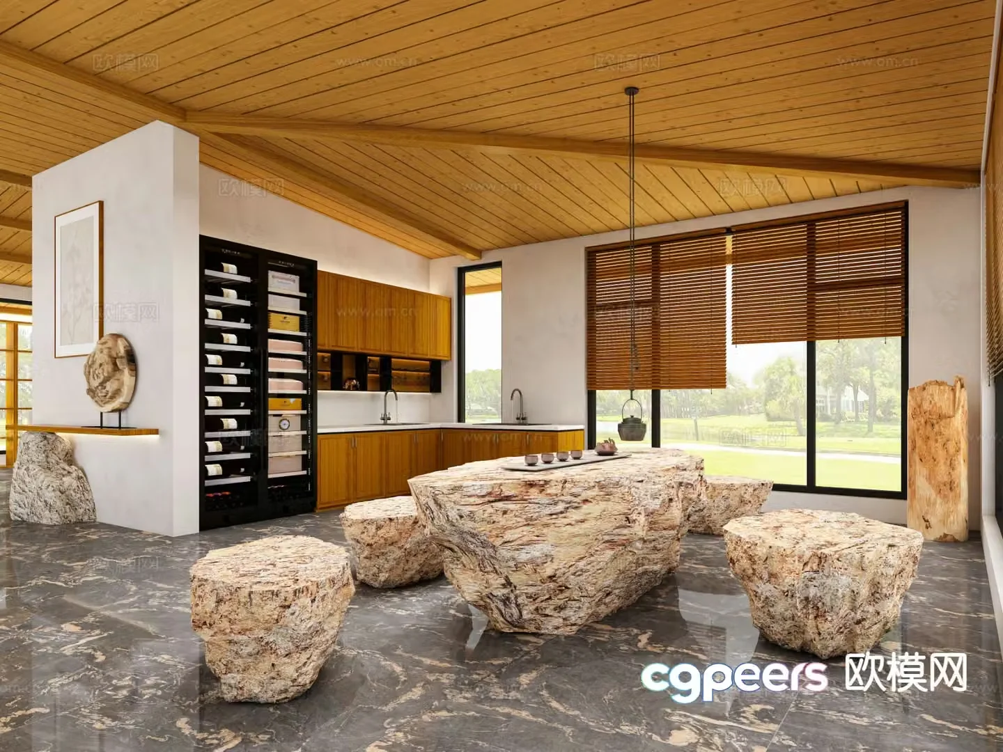 Log style tea room 3d model