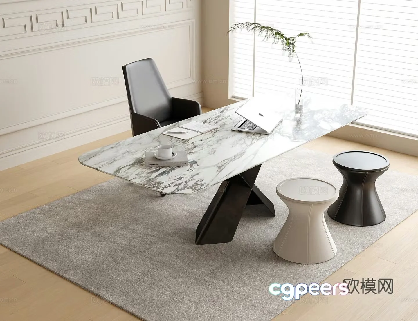 Modern desk chair desk 3d model