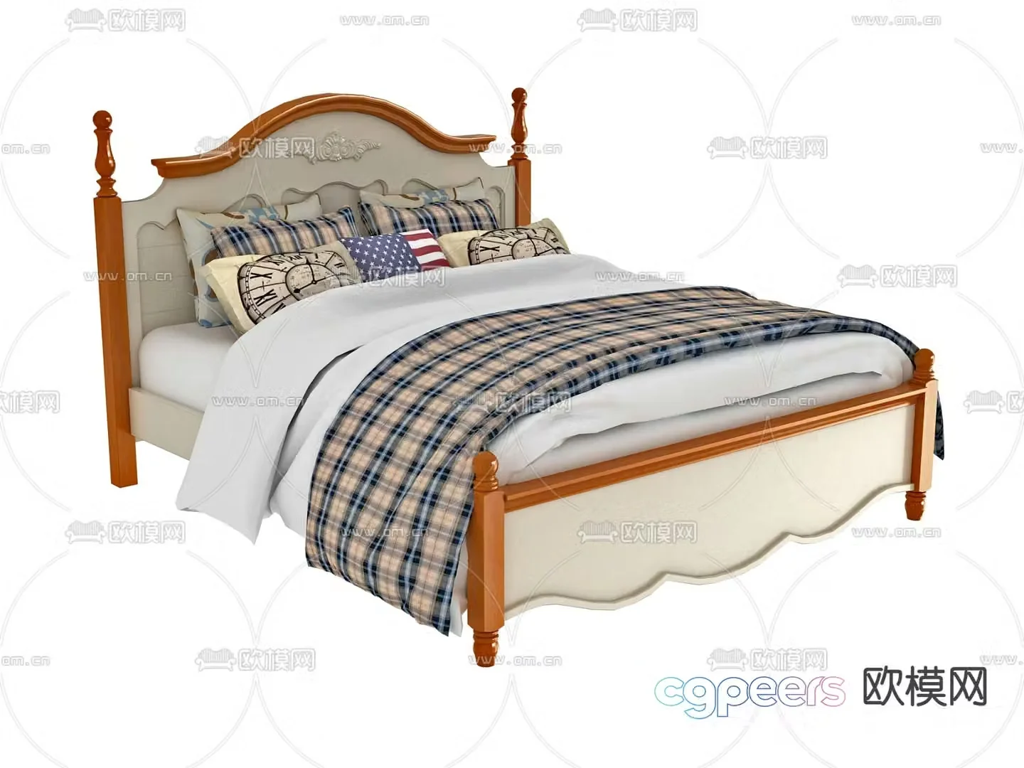 French double bed American double bed 3d model