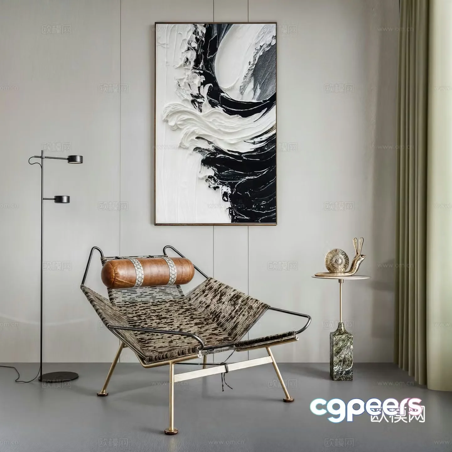 Modern leisure chair lounge chair outdoor chair floor lamp coffee table 3d model
