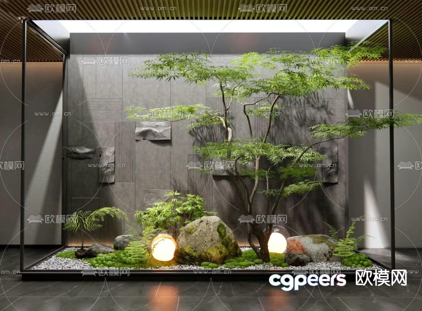 Indoor landscape plant landscaping glass cover 3d model