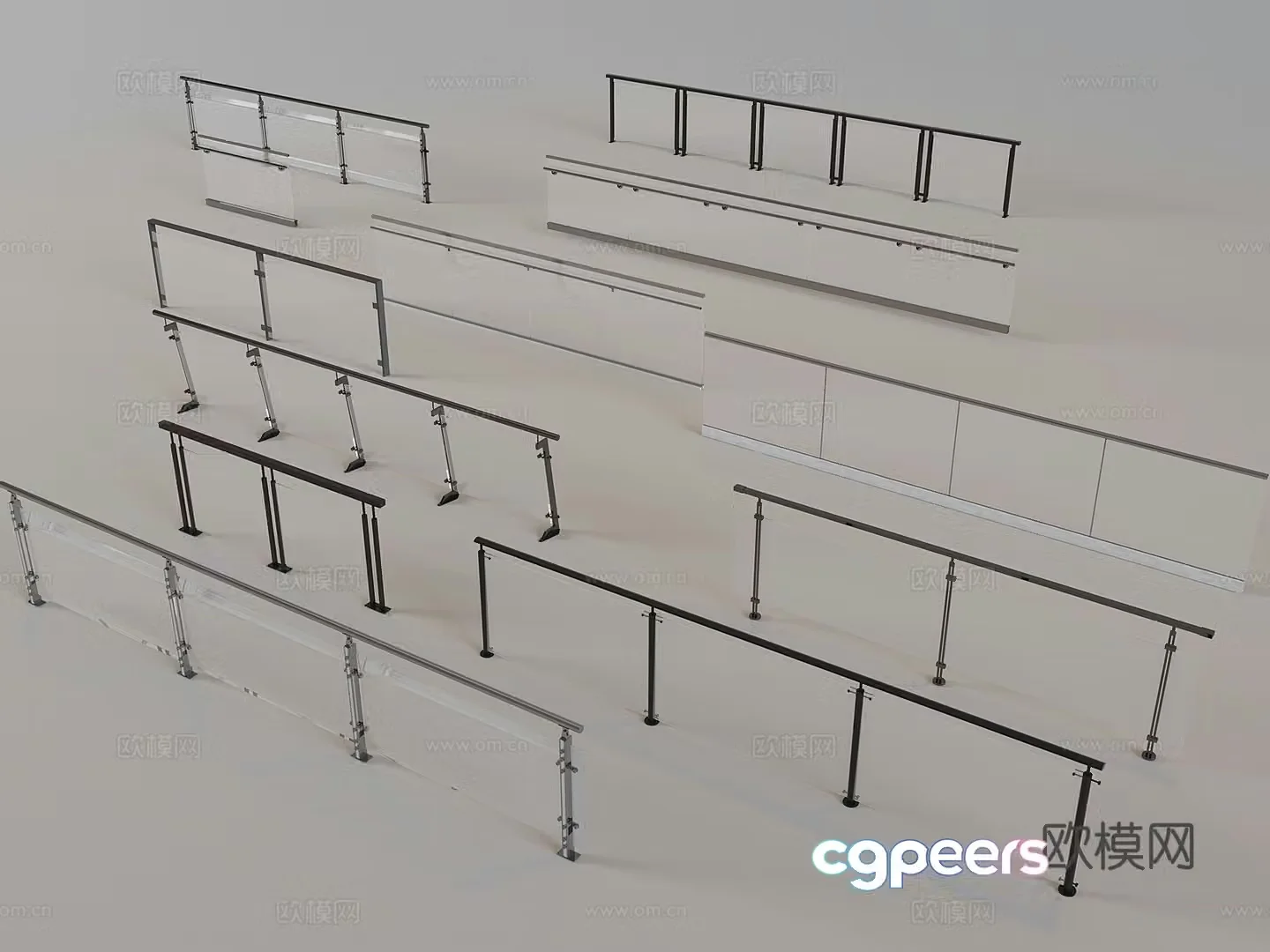 Glass fence guardrail Stairs glass railing guardrail 3d model