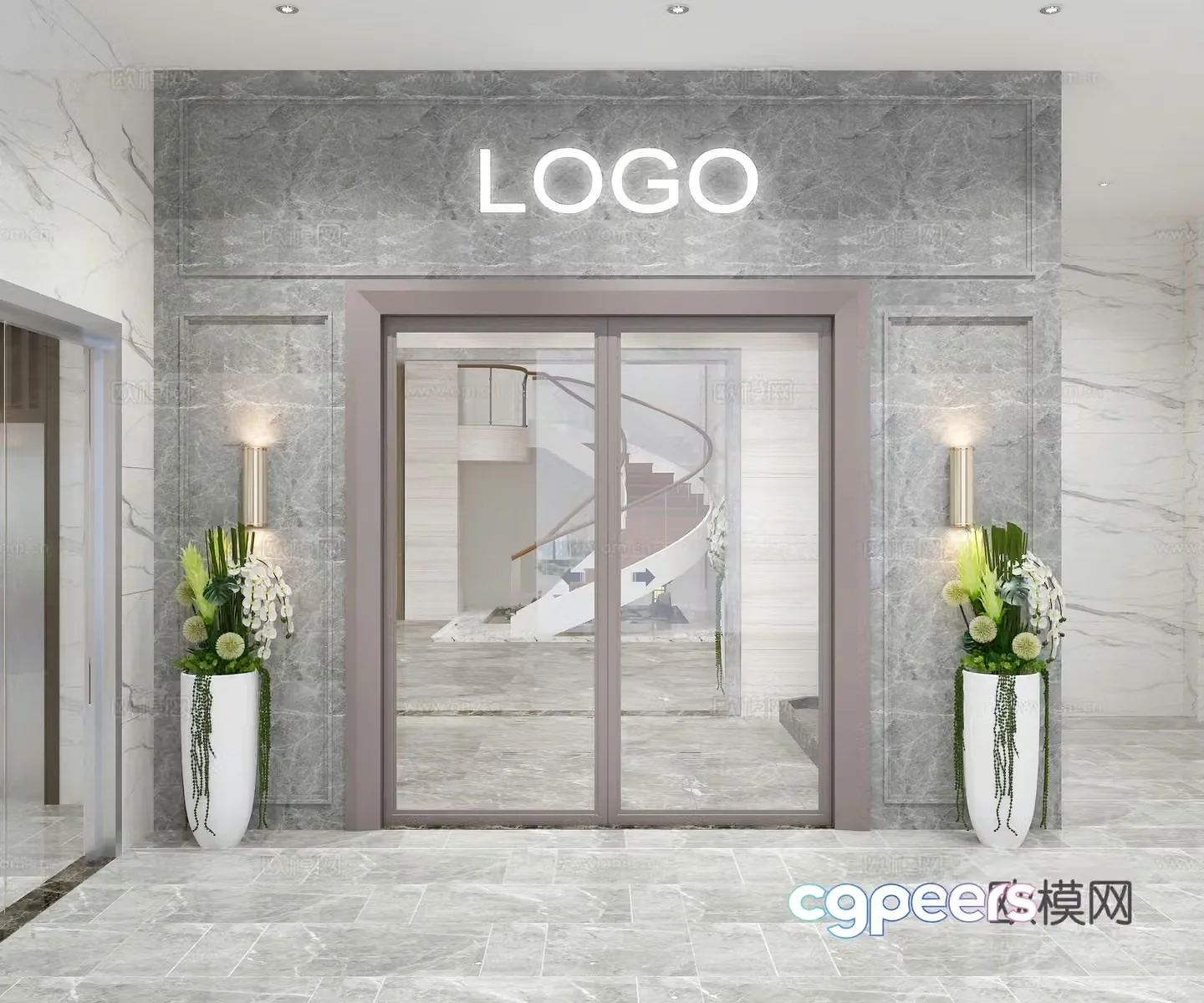 Office door sliding door high partition glass partition 3d model