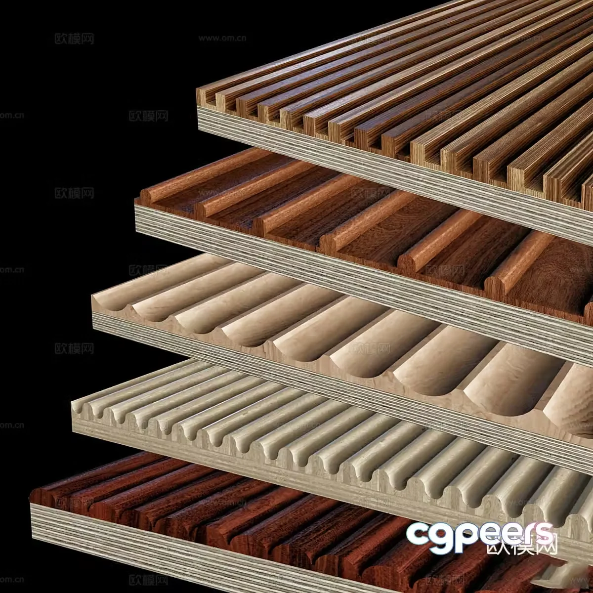 Wooden veneer wavy board 3d model