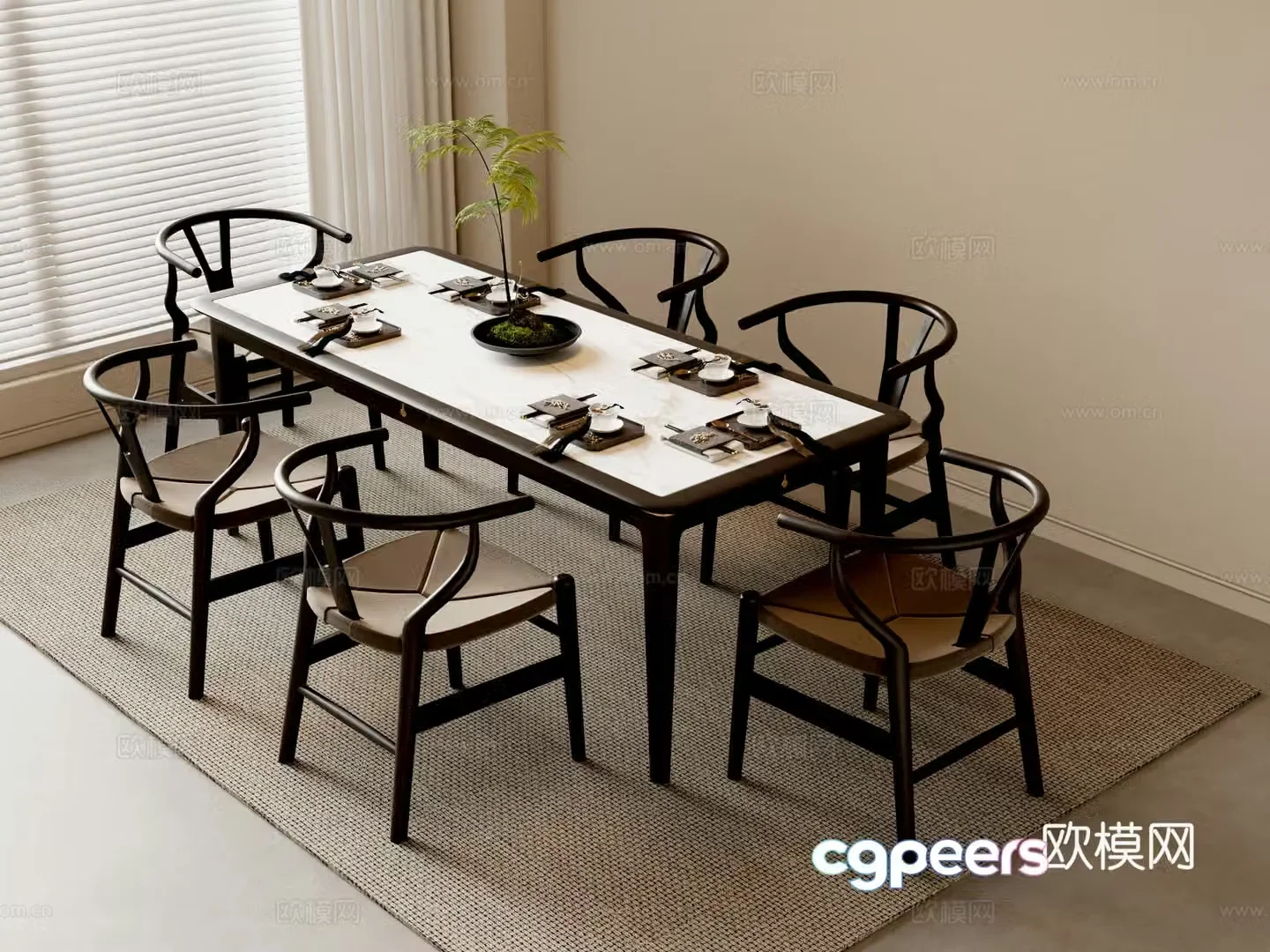 New Chinese dining table and chairs 3d model