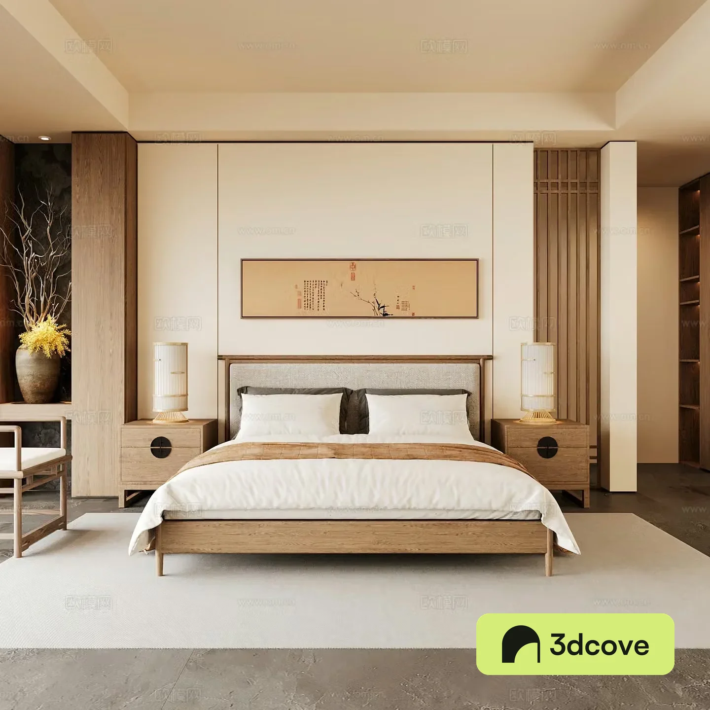 New Chinese style home bedroom Song family aesthetic bedroom Song style bedroom New Chinese style double bed