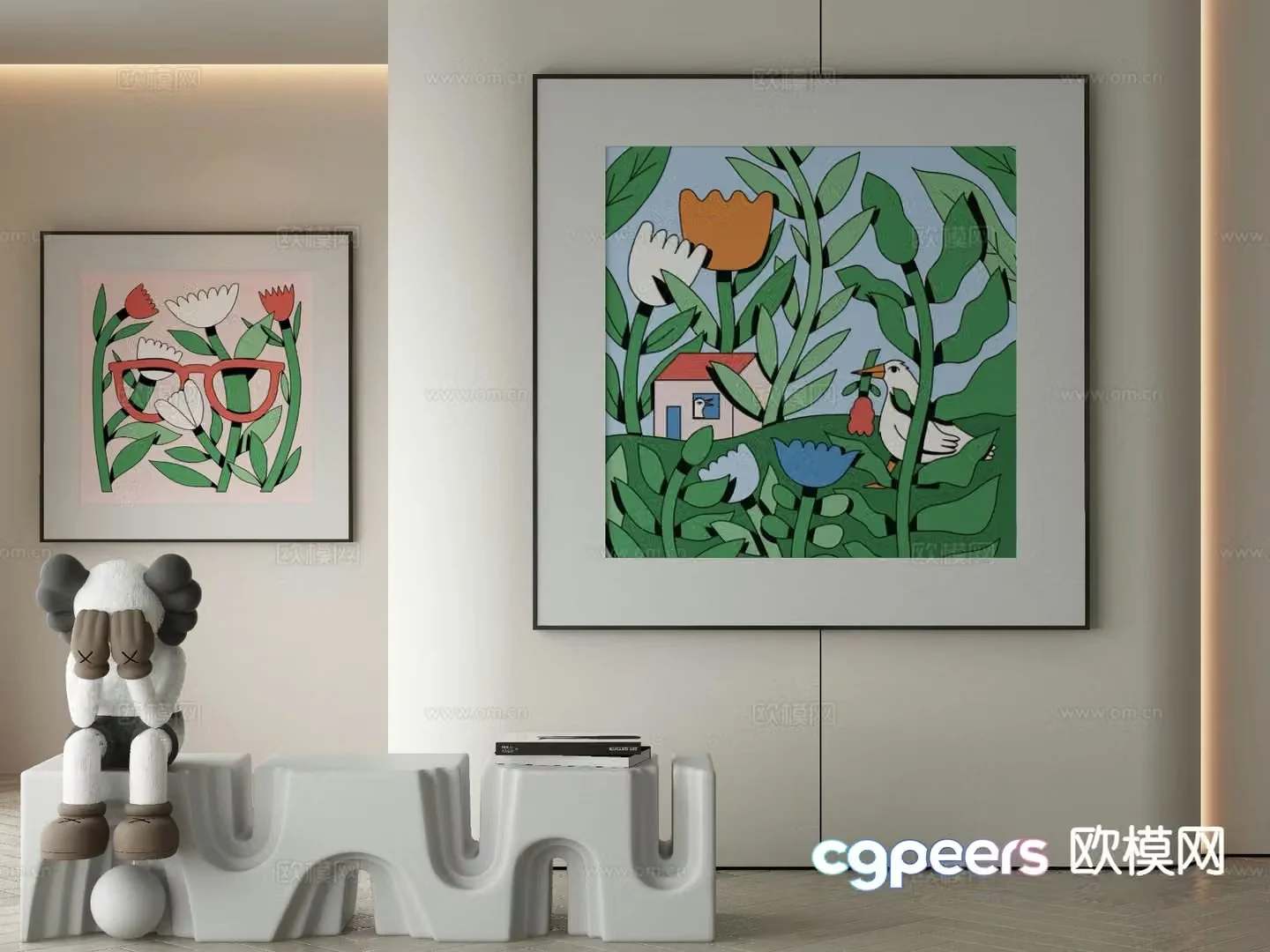 Modern art painting flower painting decorative painting 3d model