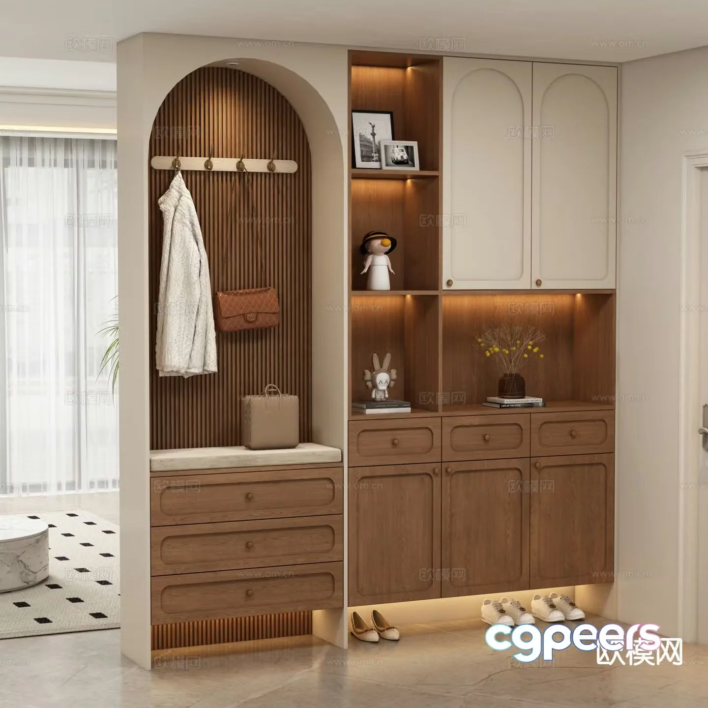 Medieval style entrance cabinet shoe cabinet 3D model