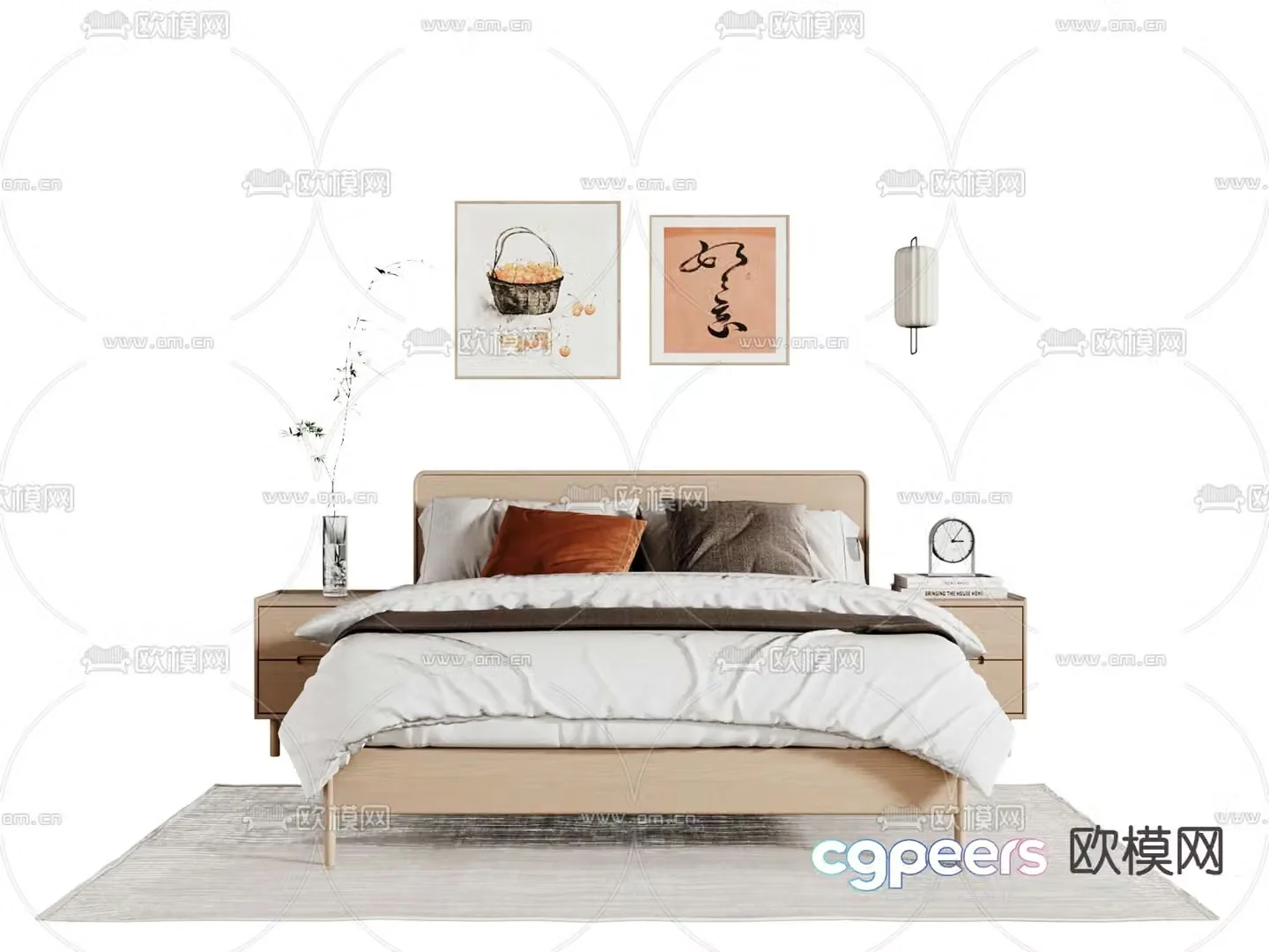 Japanese style double bed 3d model