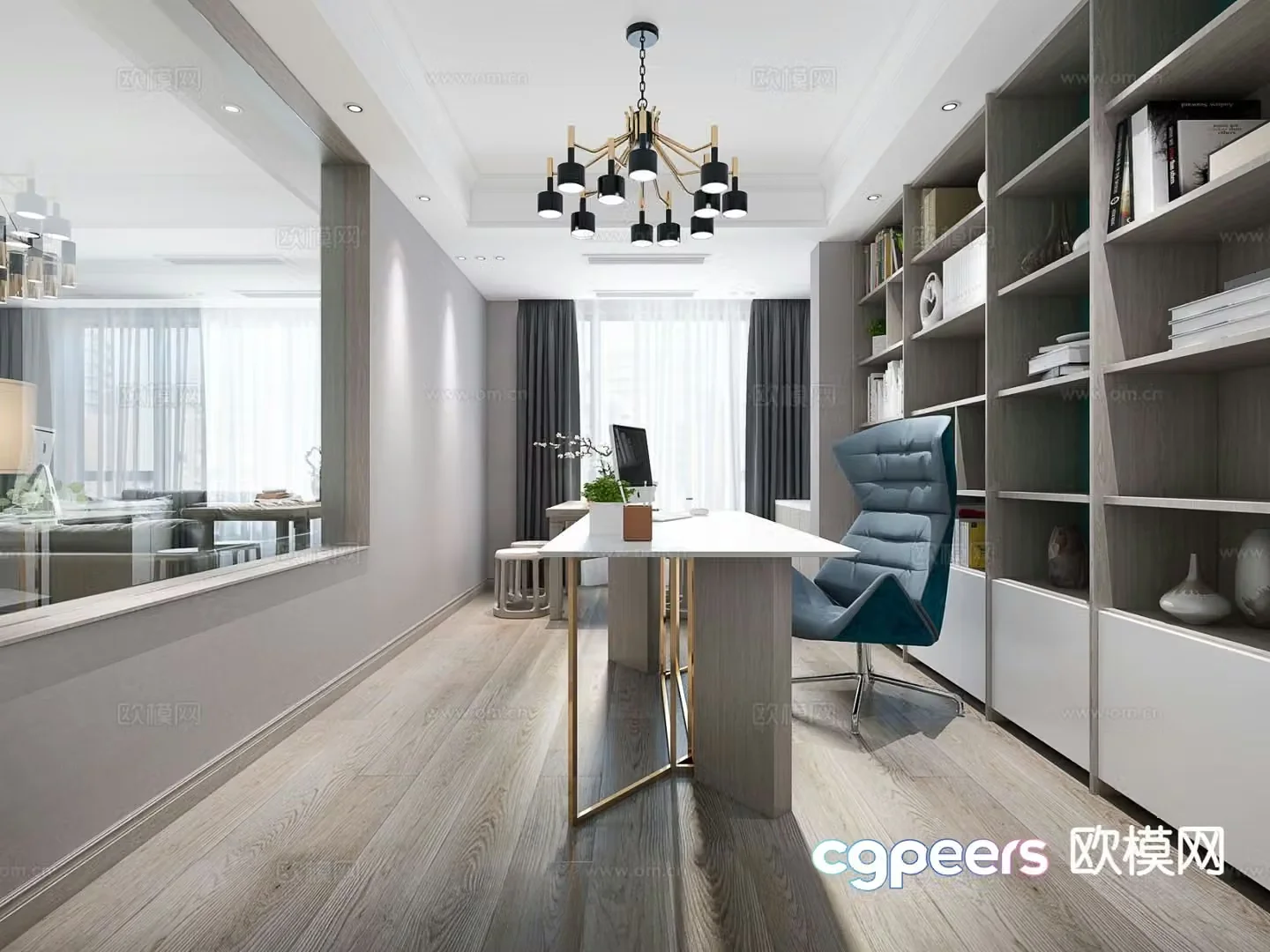 Modern study room 3d model