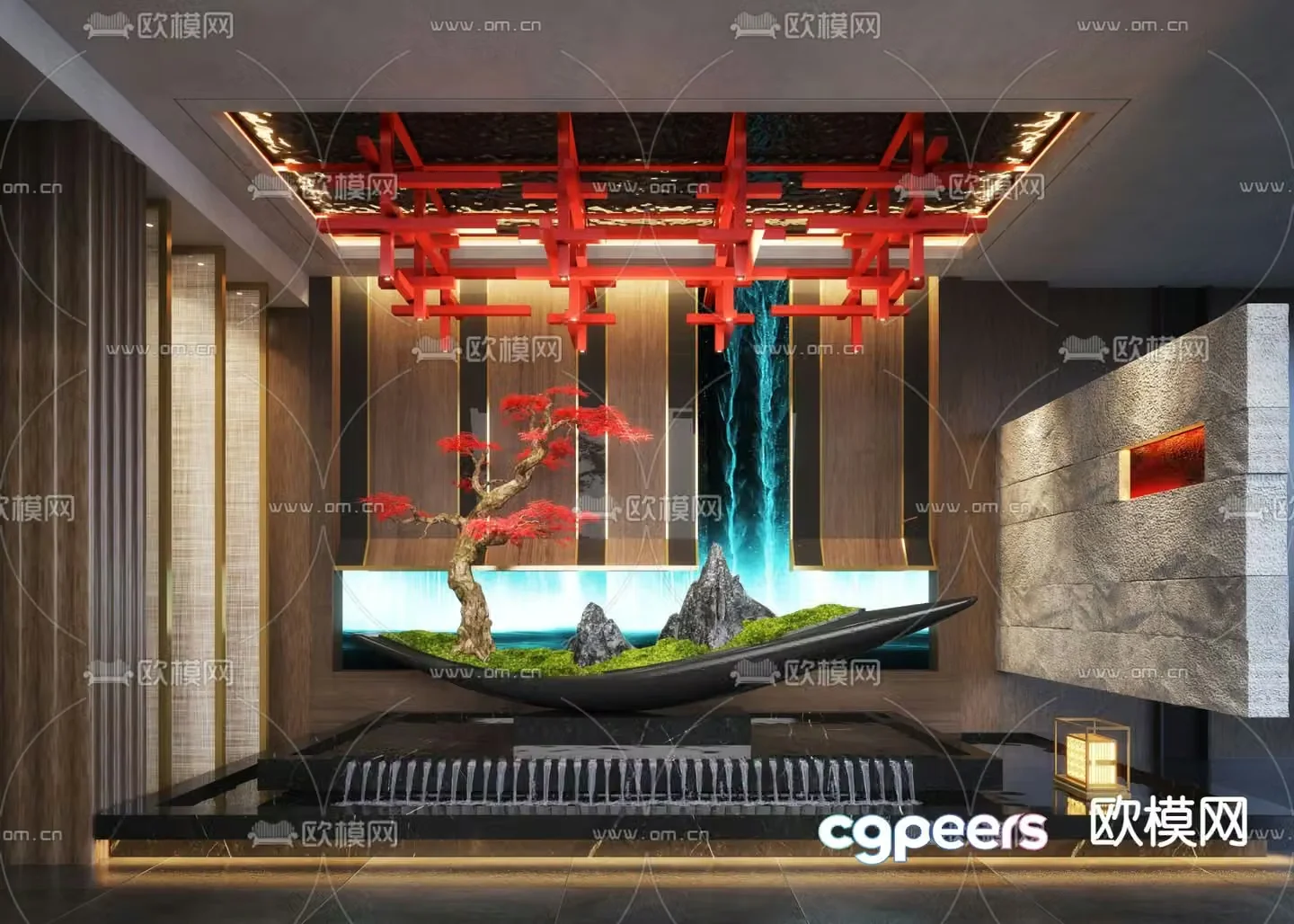 New Chinese-style sculpture landscape 3D model