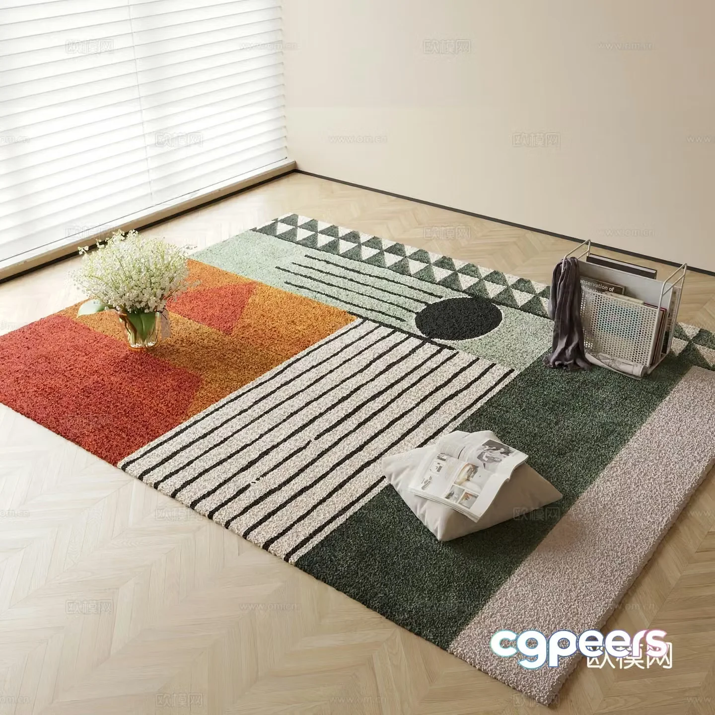 striped carpet square carpet 3d model