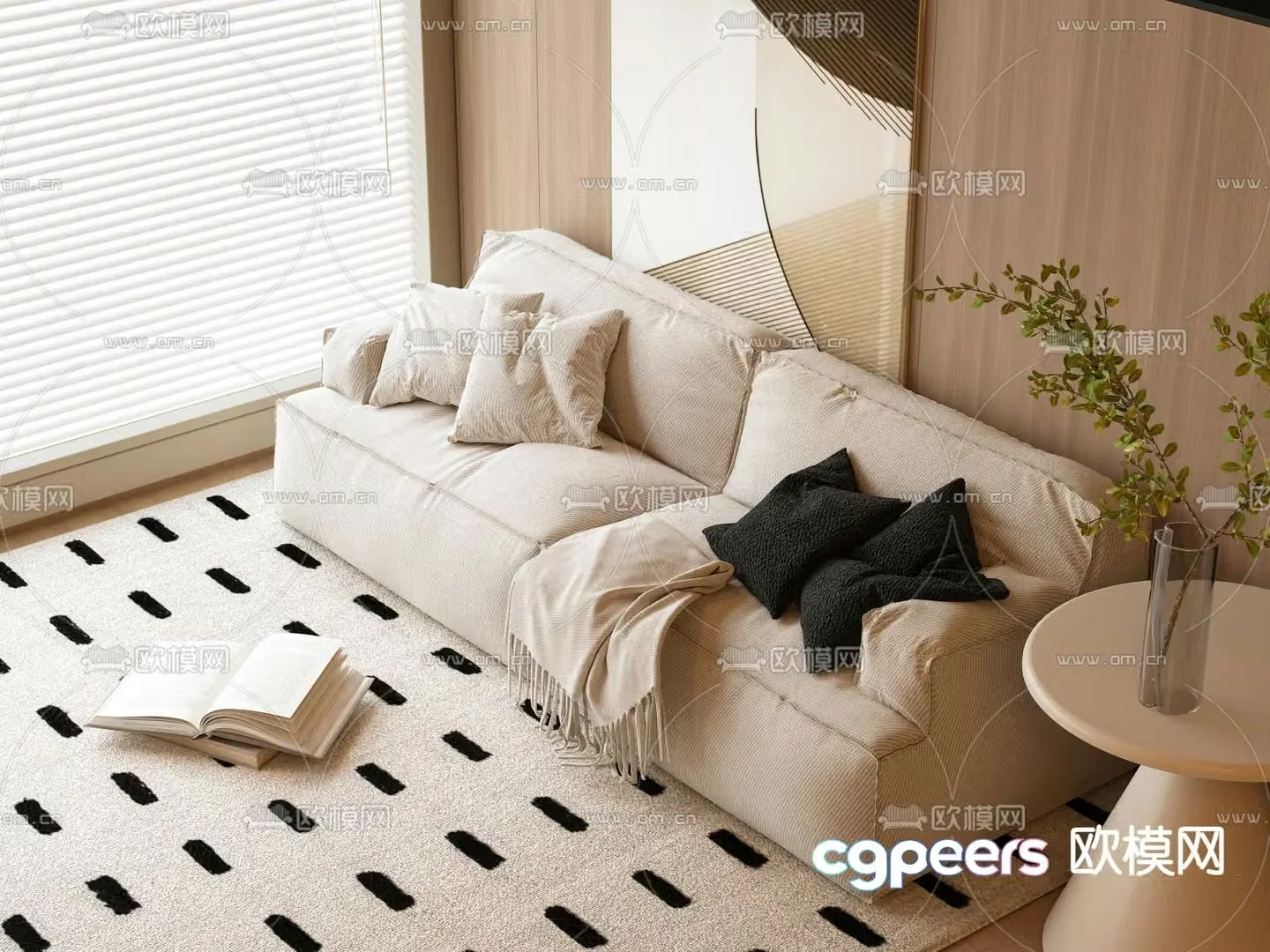 Double sofa upholstered sofa 3d model