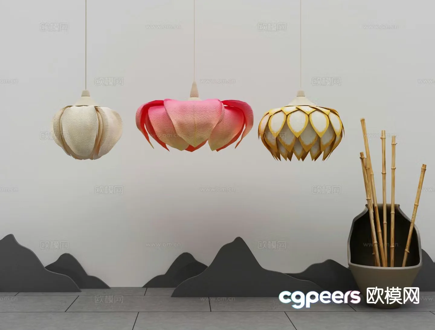New Chinese style chandelier lotus chandelier 3d model