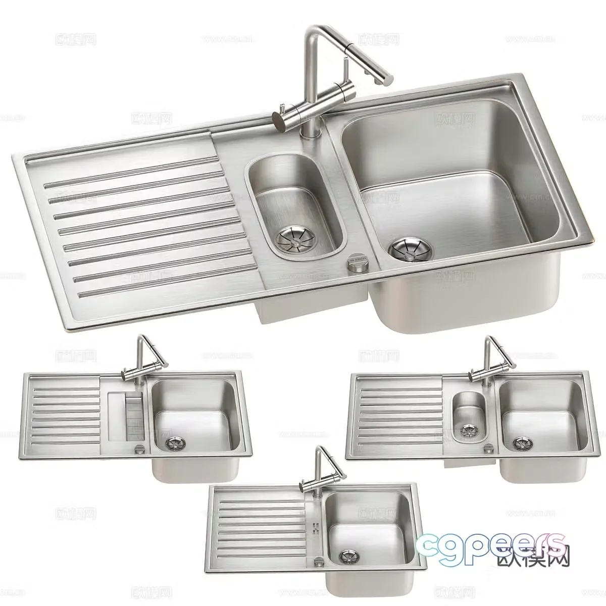 Modern stainless steel sink wash basin 3d model