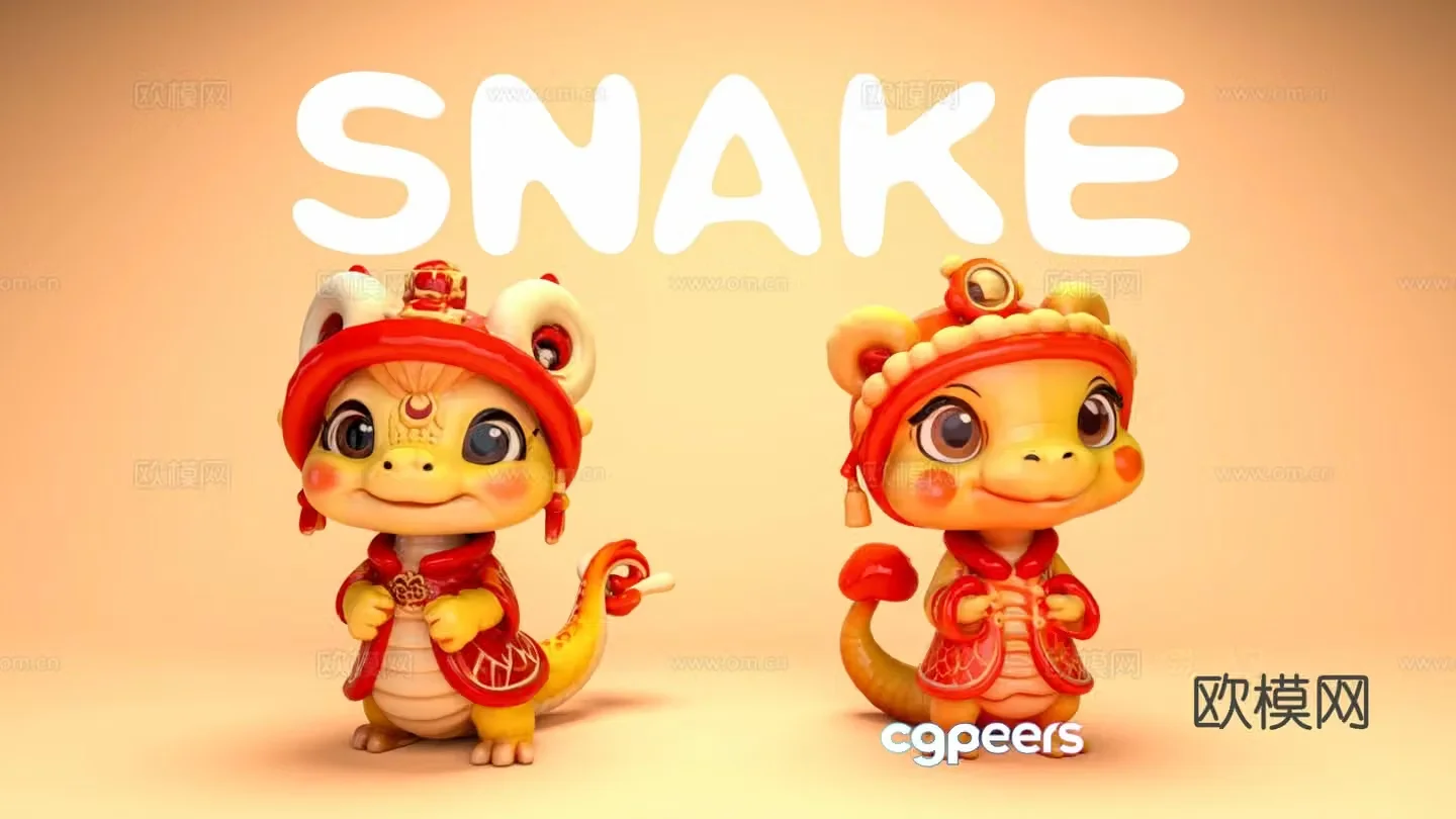 Cartoon Snake Trendy Play Zodiac Snake Sculpture Ornament 3D Model