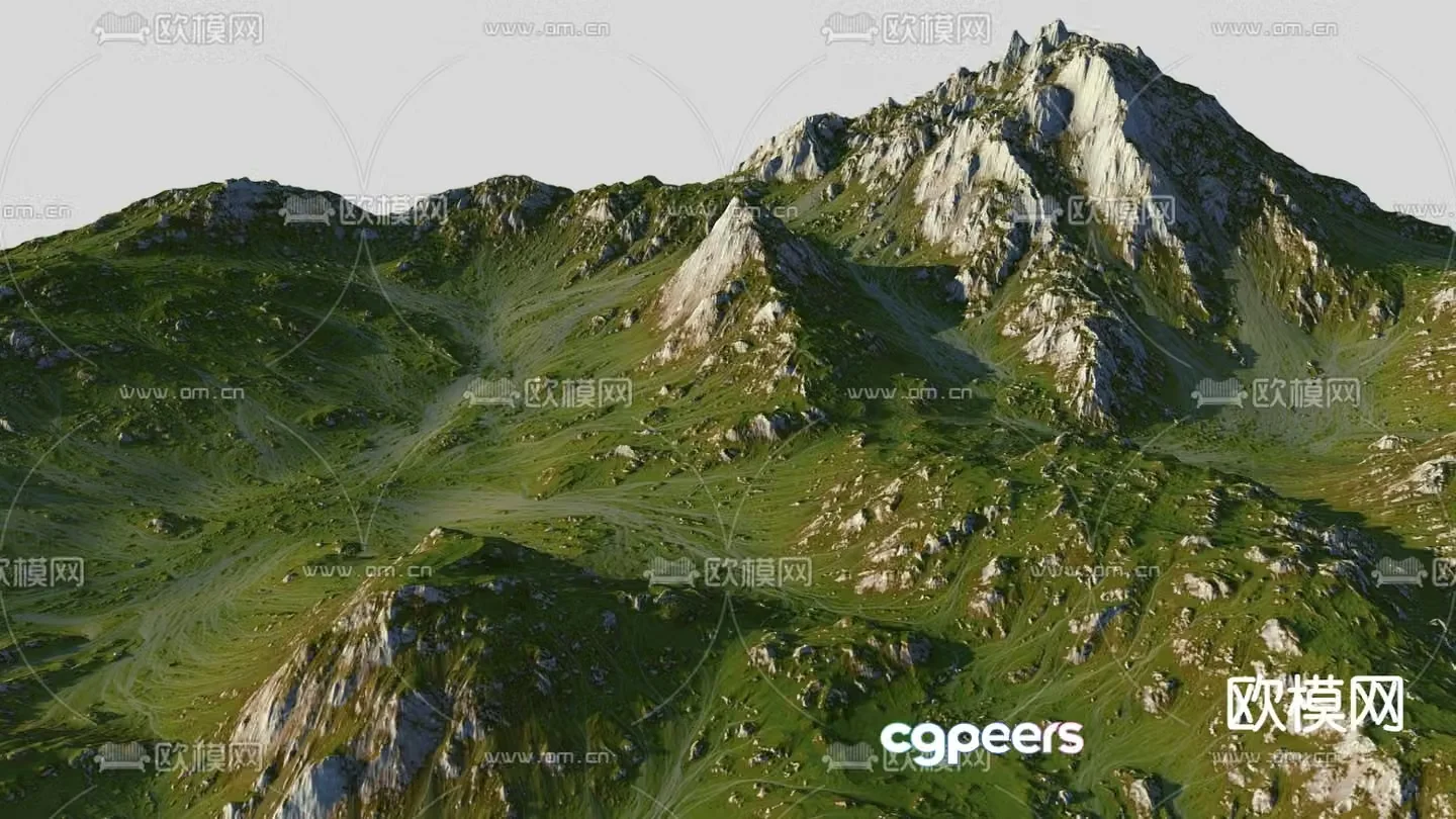 Modern grassy mountain range 3d model