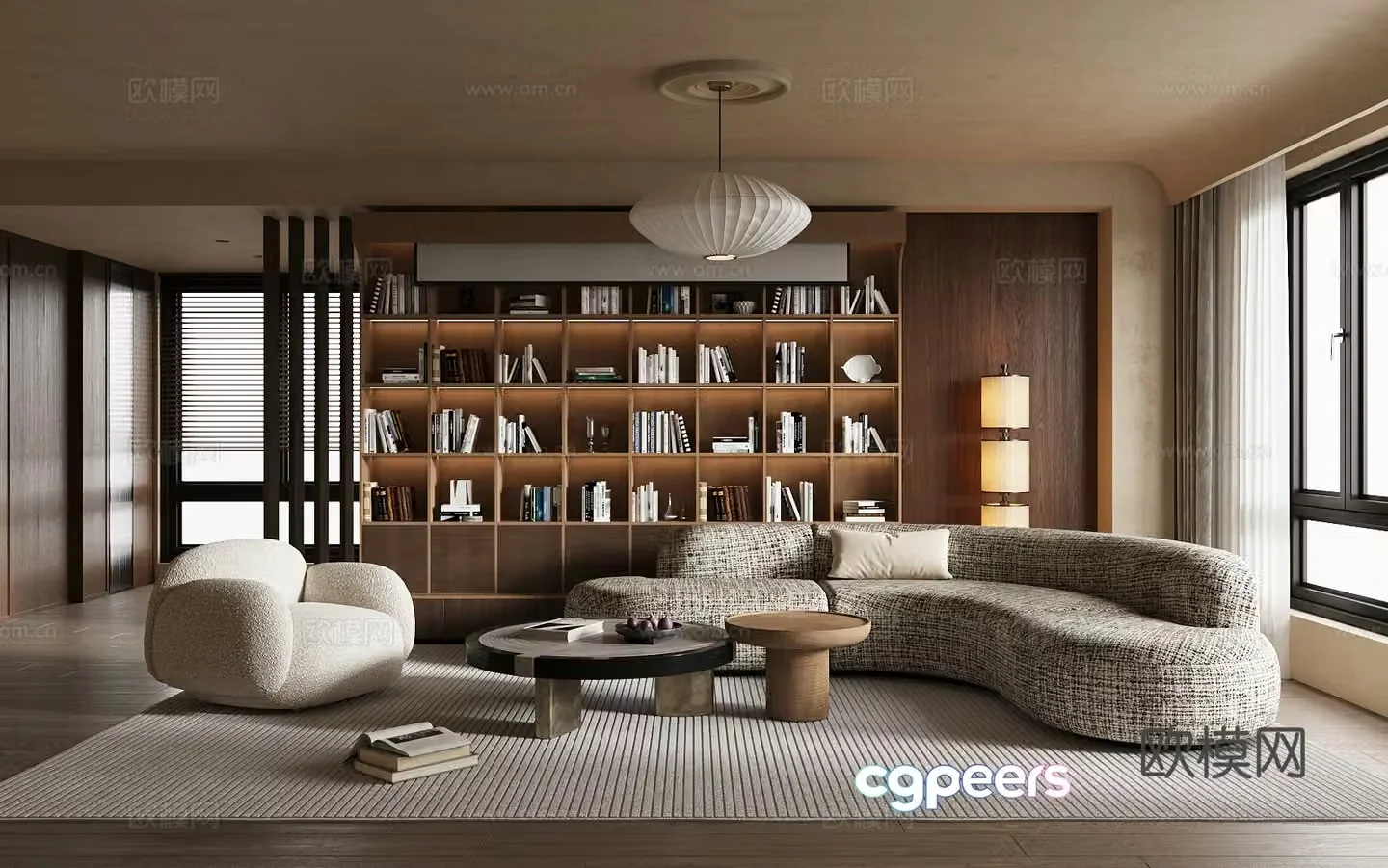 Waviva Home Living Room Small Living Room Warm Color Living Room Sofa Coffee Table Combination Solid Wood Bookcase 3D Model