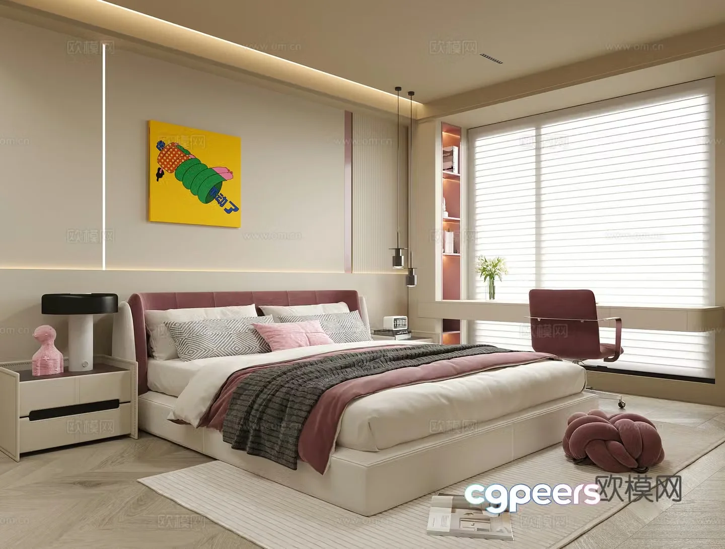 Modern girl room children’s room children’s bed bedroom desk chair 3d model