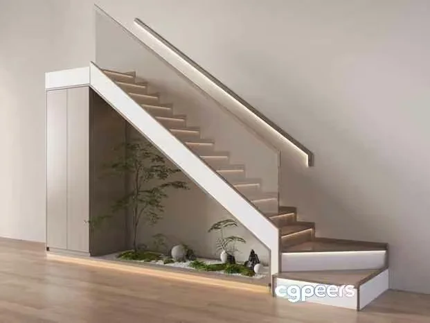 Modern White Staircase 3D Model – 7732 – VRAY Render