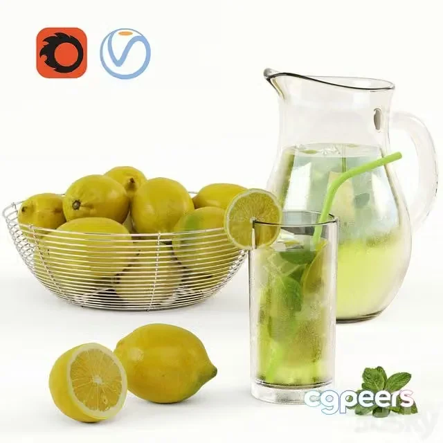 3ds Max Free – Lemonade and Bowl with Lemons
