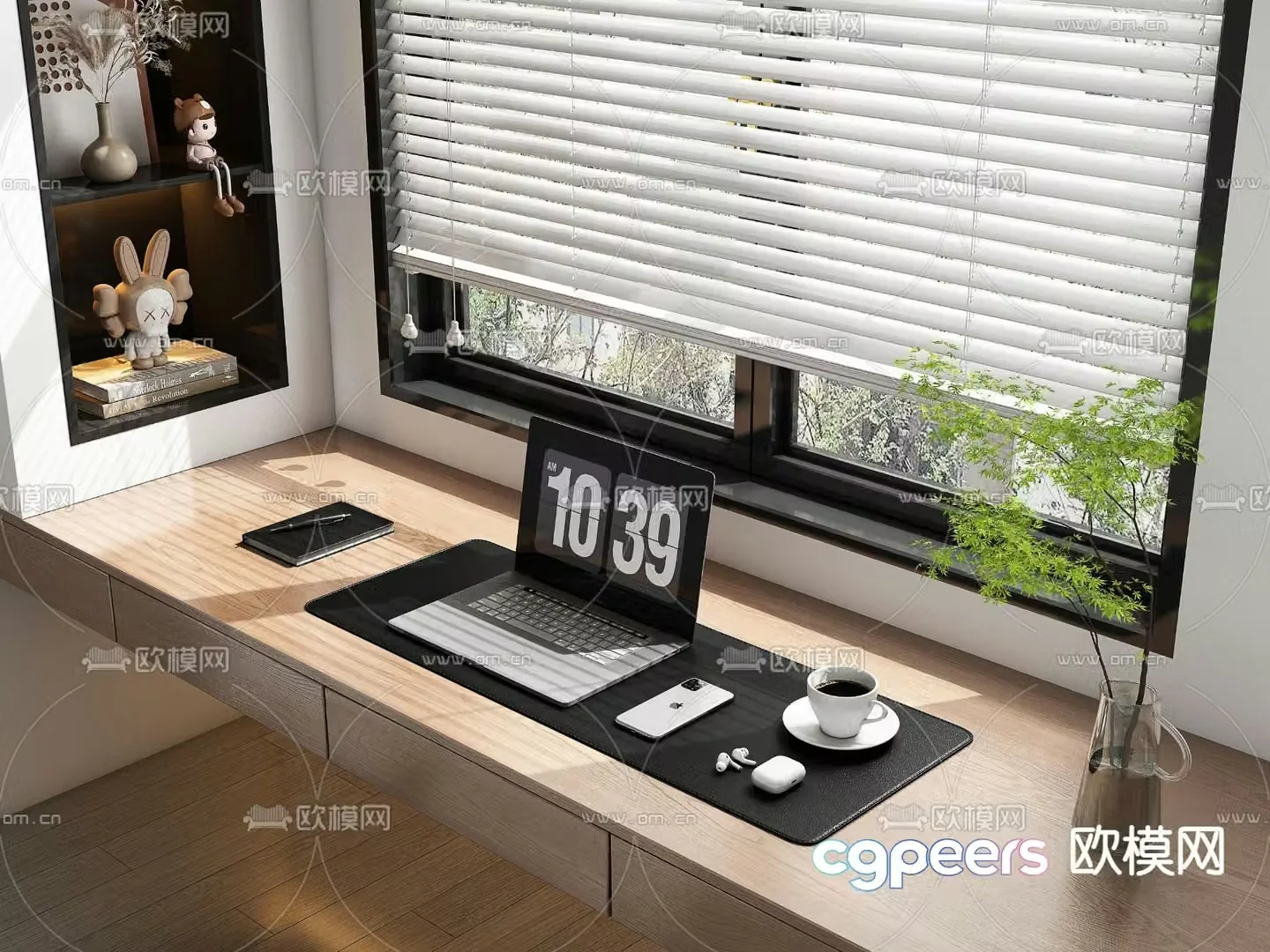 office supplies laptop notebook mobile phone headphones coffee 3d model