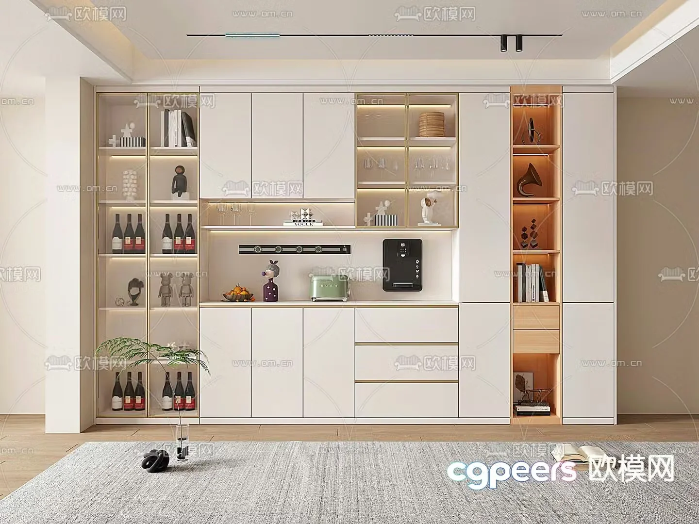 Cream style wine cabinet sideboard 3d model