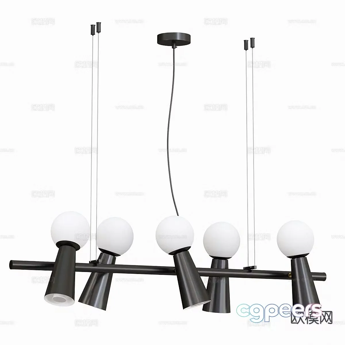 Modern multi-head chandelier 3d model