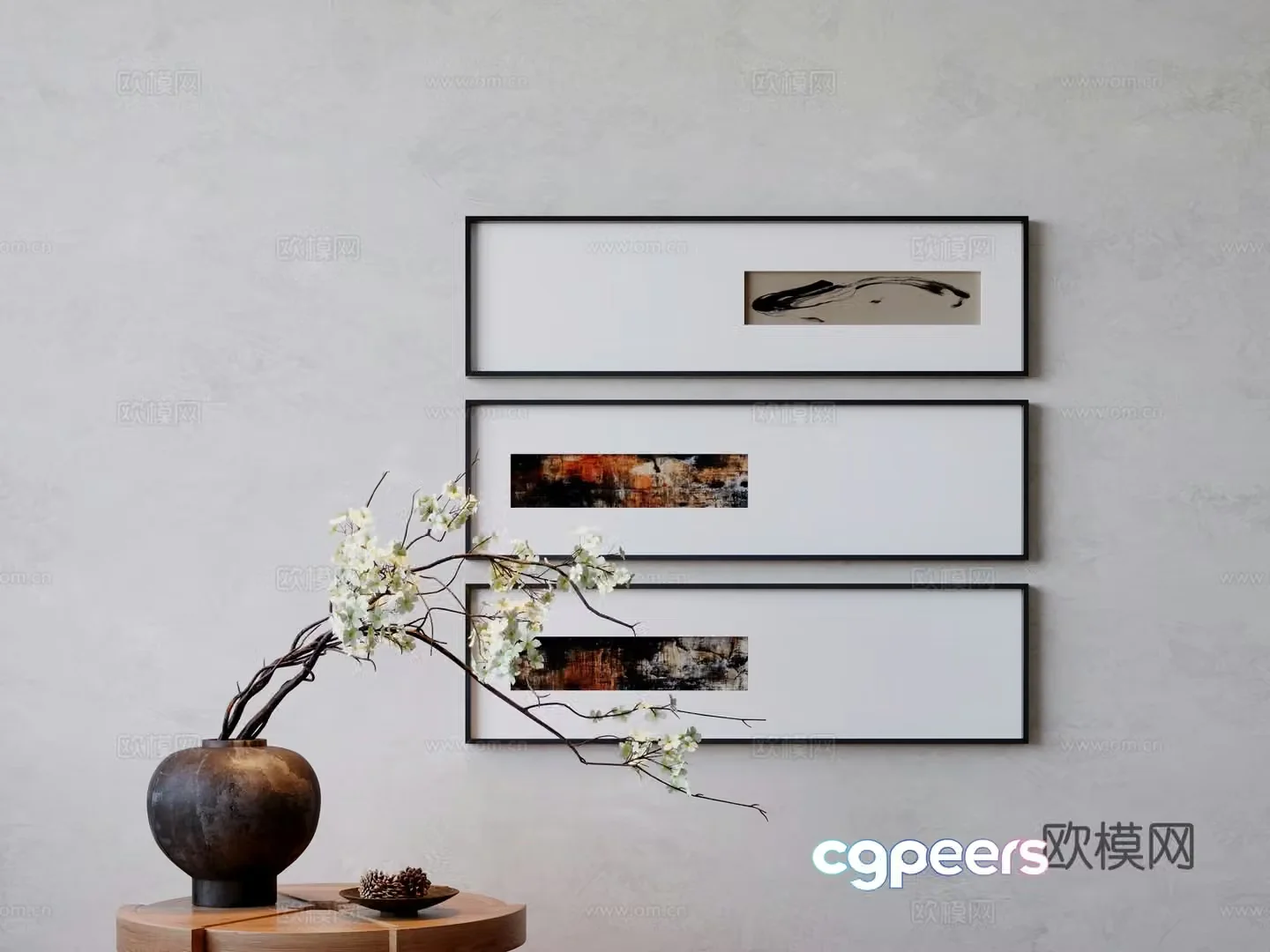 New Chinese style hanging painting combination 3D model