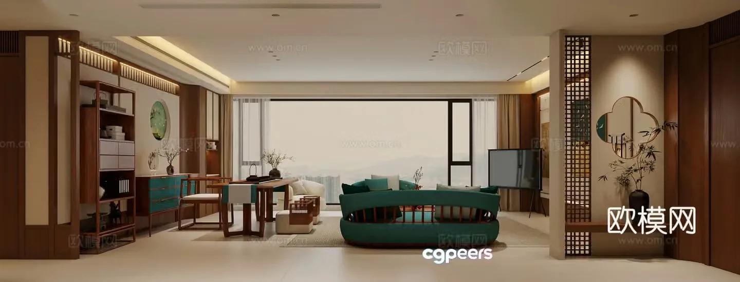 New Chinese style Song style aesthetics Living and dining room 3D model