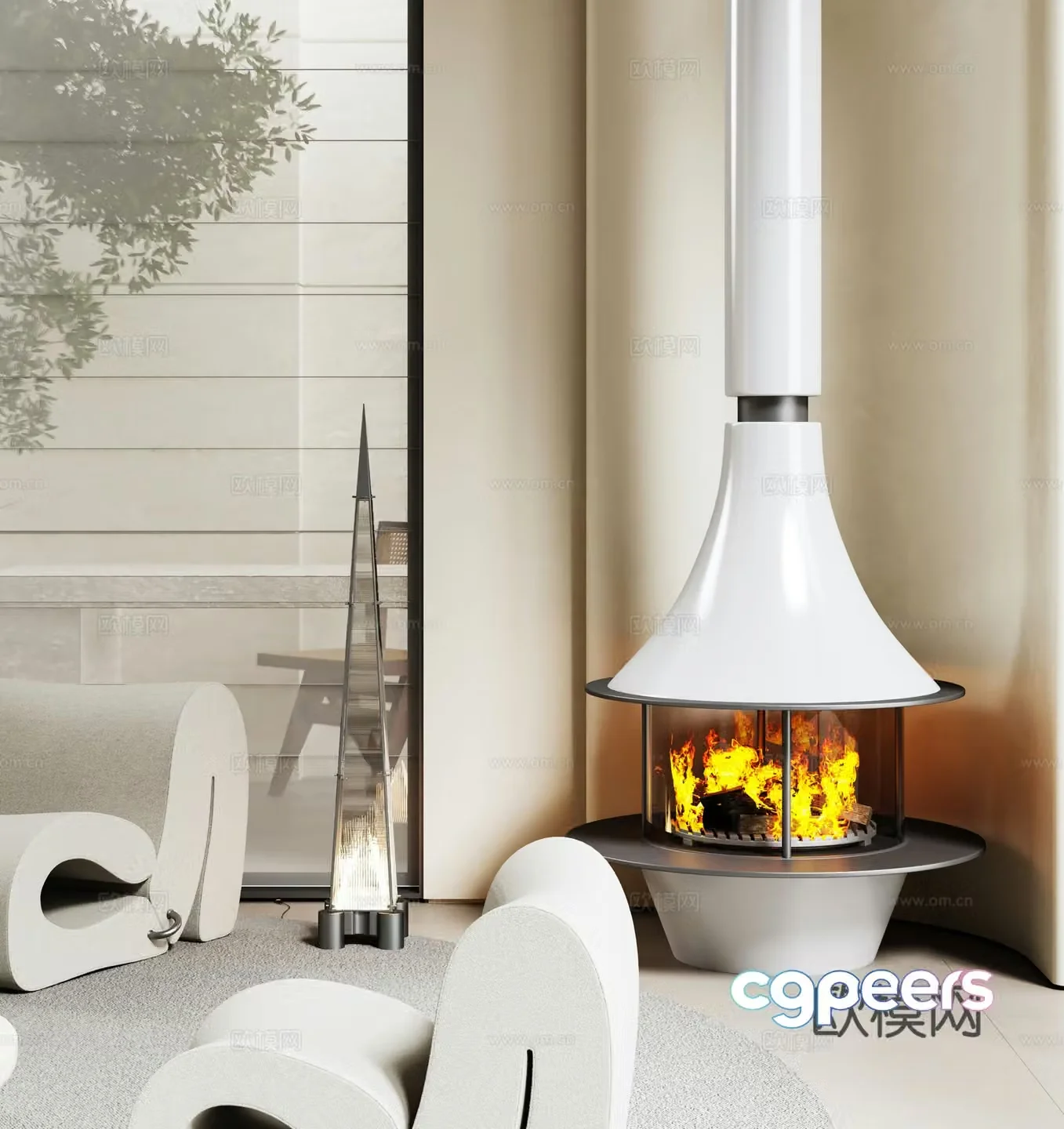 Modern freestanding fireplace 3d model