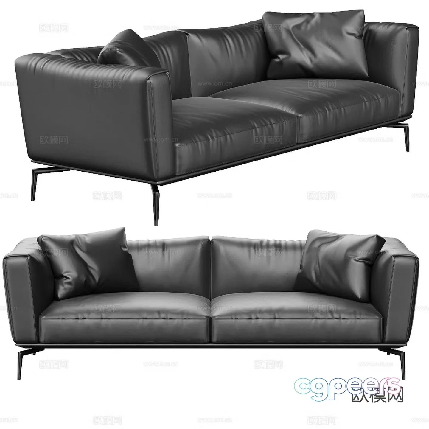 Double sofa leather sofa 3d model