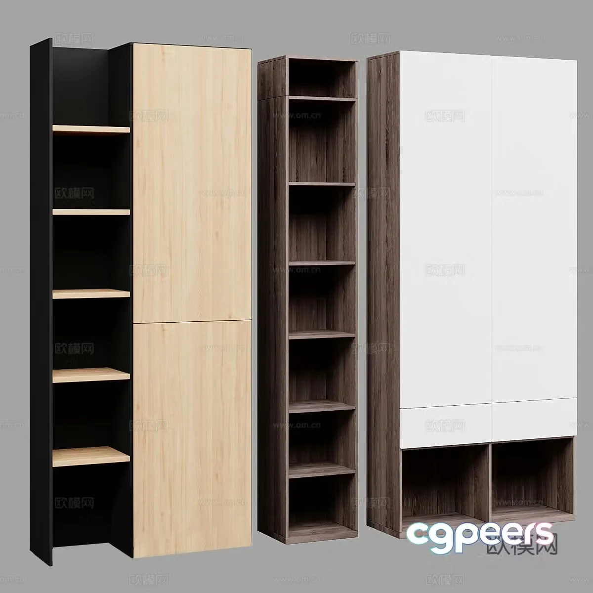 Nordic wooden locker wardrobe 3d model