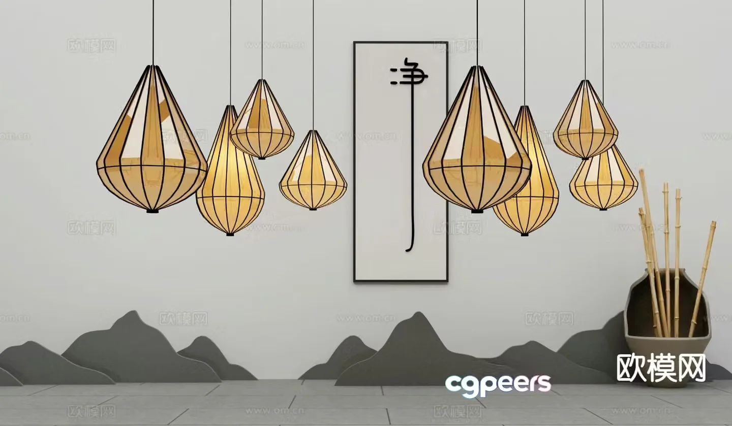 New Chinese style chandelier lantern 3d model