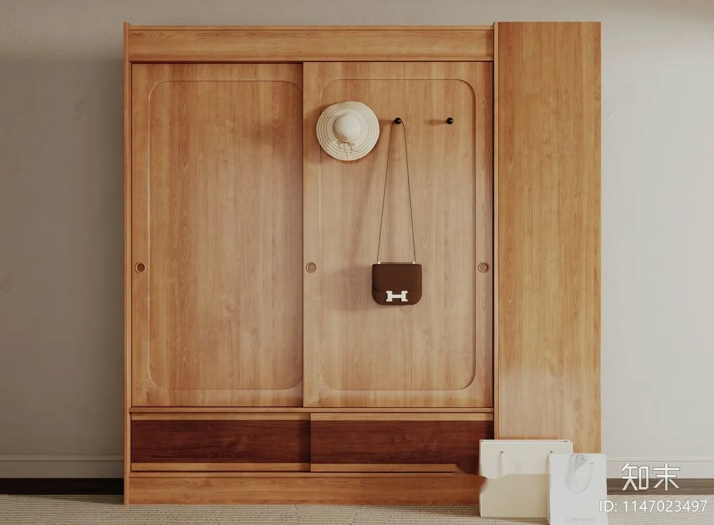 Cozy Wooden Wardrobe 3D Model – 10378 – VRAY Render