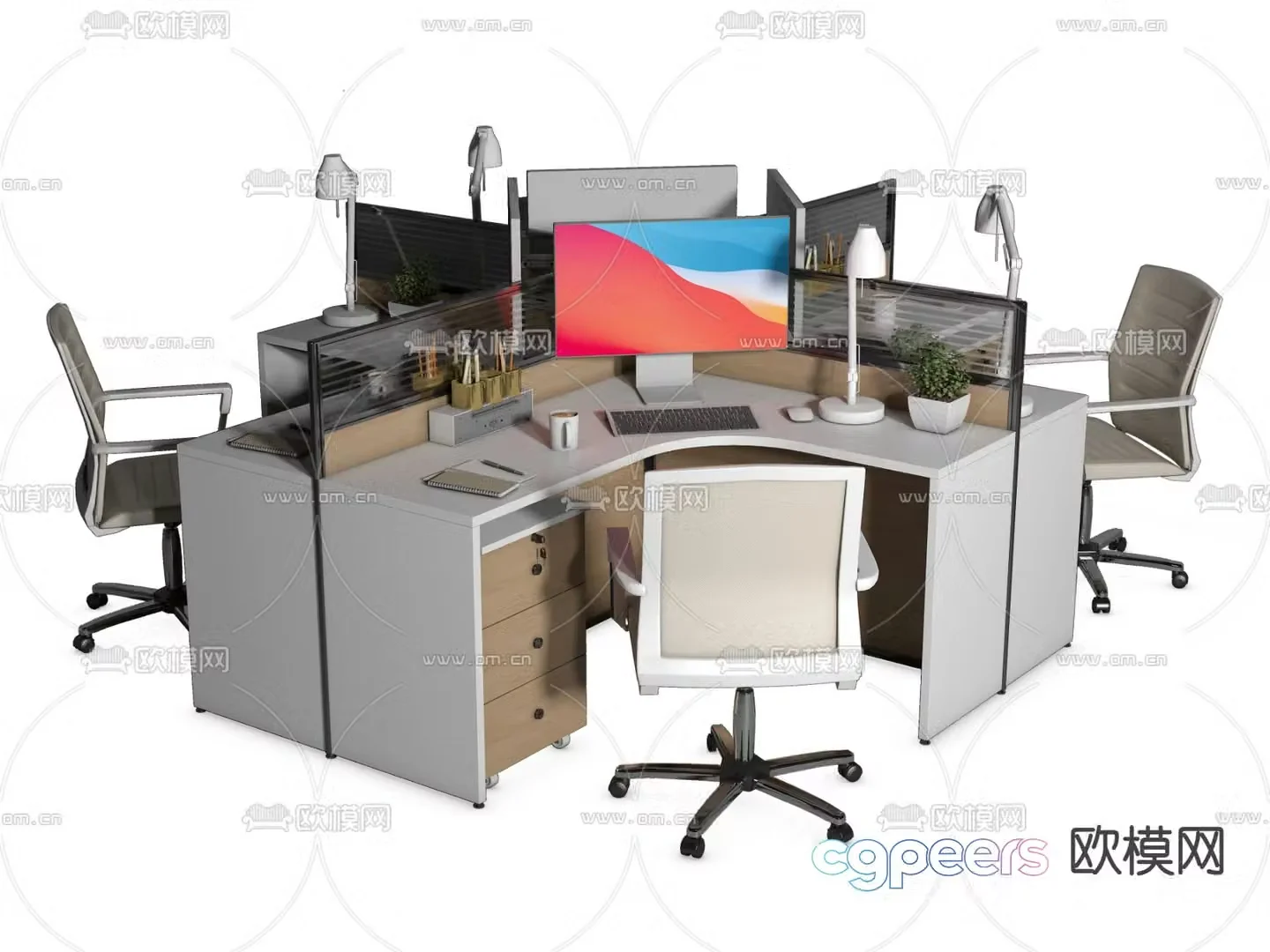 Office desk and chair station 3D model