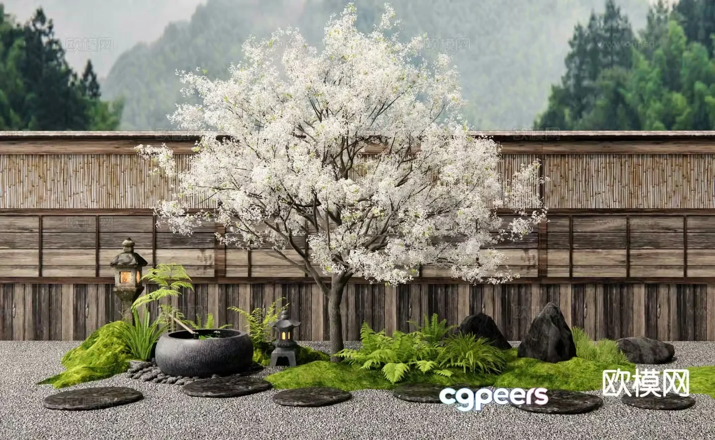 Japanese landscape tree cherry blossom tree 3d model