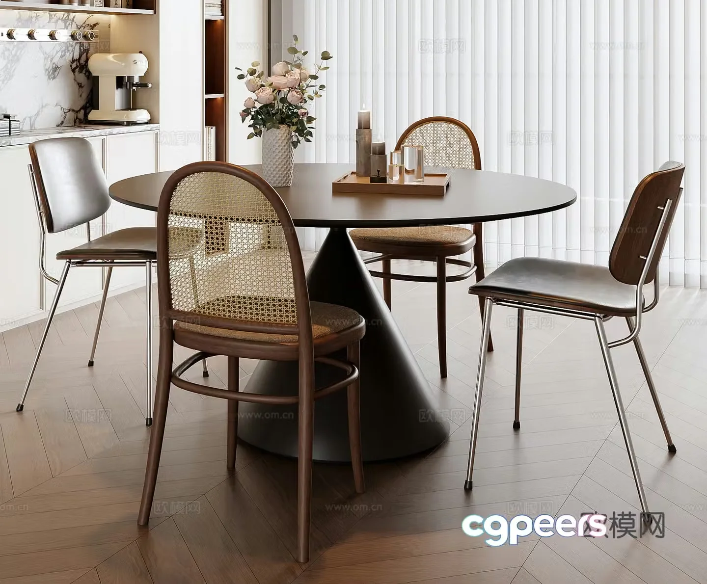 French dining table and chair combination 3D model