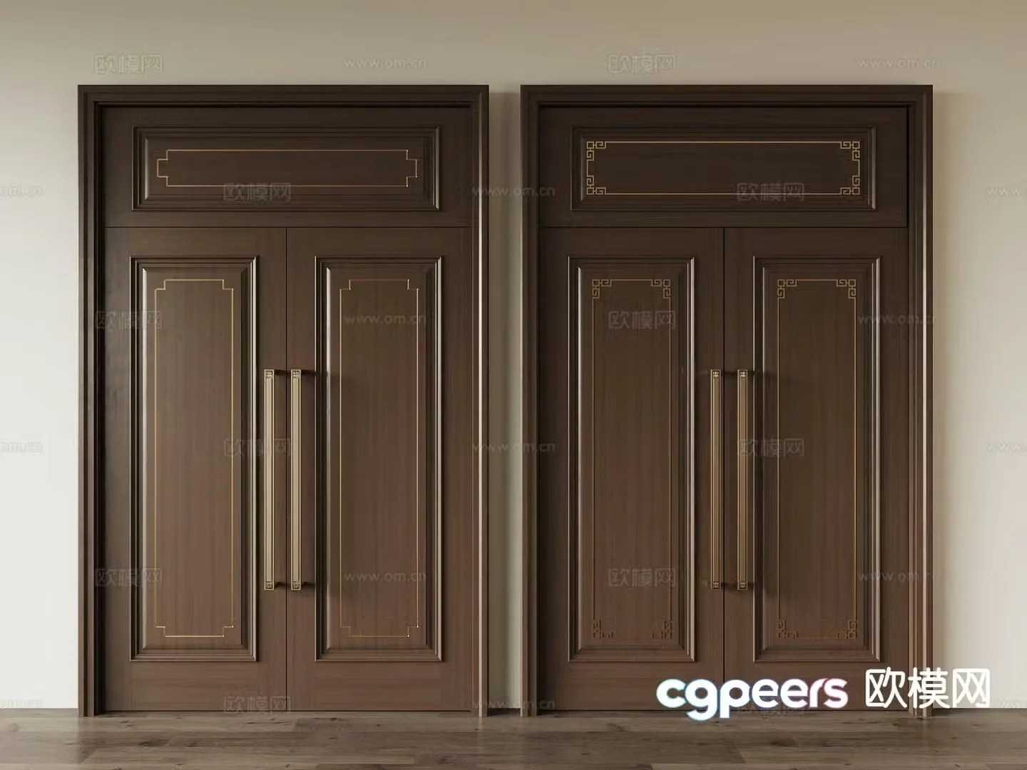 New Chinese style double-opening door open ceiling door double-opening door 3D model